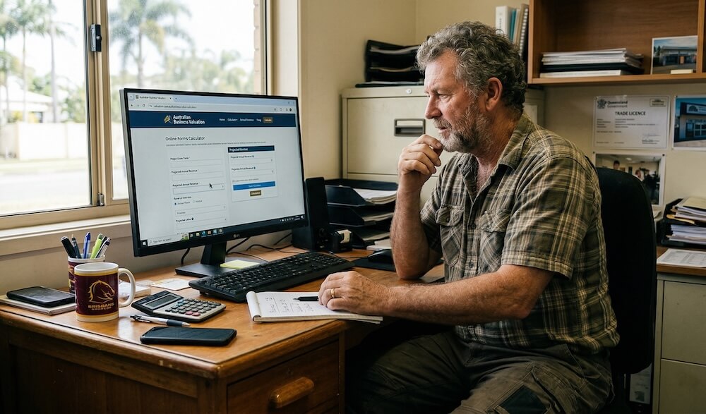 Business owner checking their business valuation online